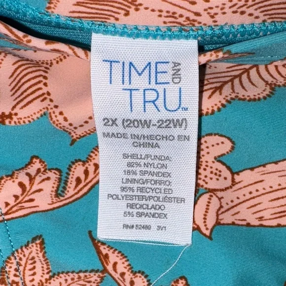 Floral Teal and Orange Tankini Swimsuit - Plus Size 2X (20W-22W)​​ - Picture 6 of 6